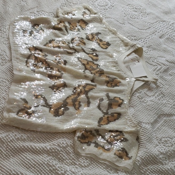 Free People Short Sleeved Sequined Cold Shoulder - Picture 1 of 5